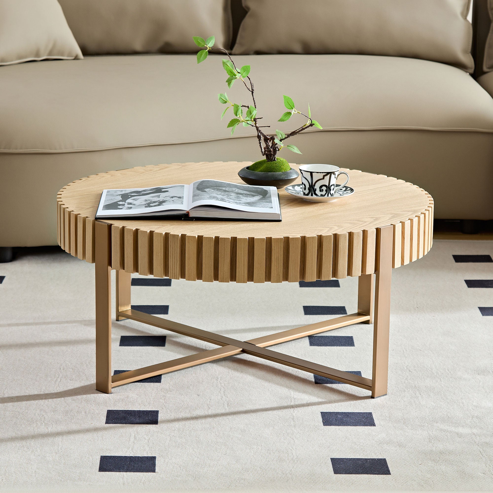 Modern Handcraft Drum Round Coffee Table
