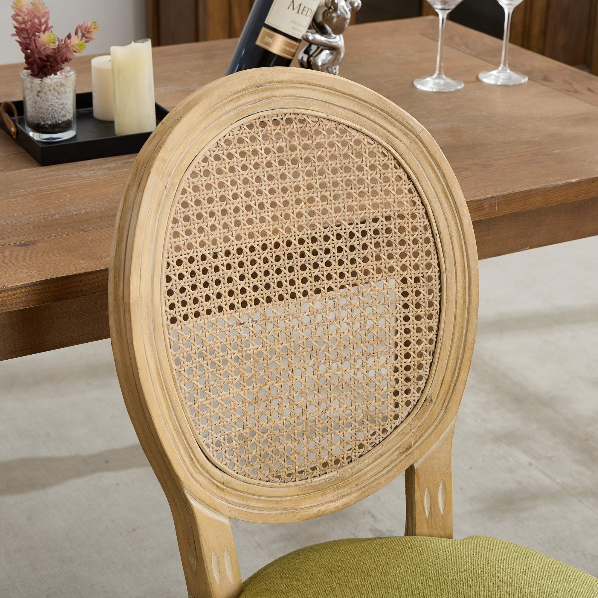 French Style Solid Wood Frame Linen Fabric Dining Chair (Set of 2)