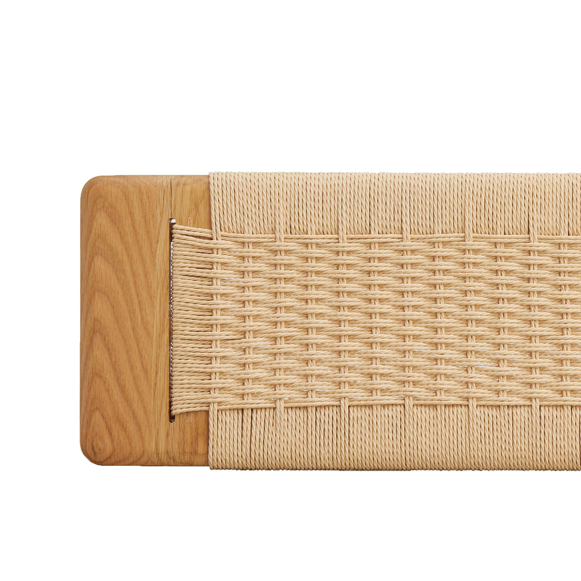 Woven Design Oak  Dining Bench with Handwoven Cane Seat