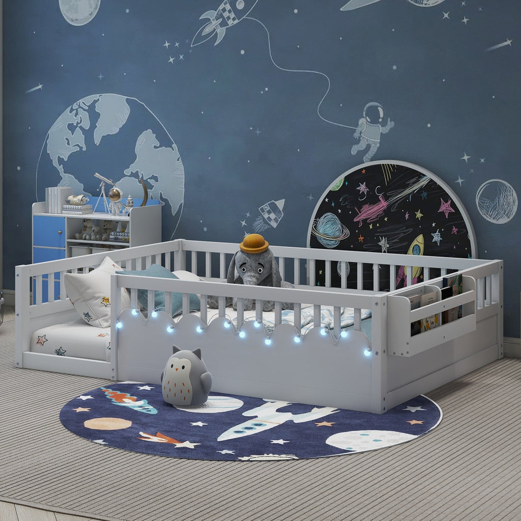 Twin/Full Montessori Floor Kids Bed Frame with High Rails