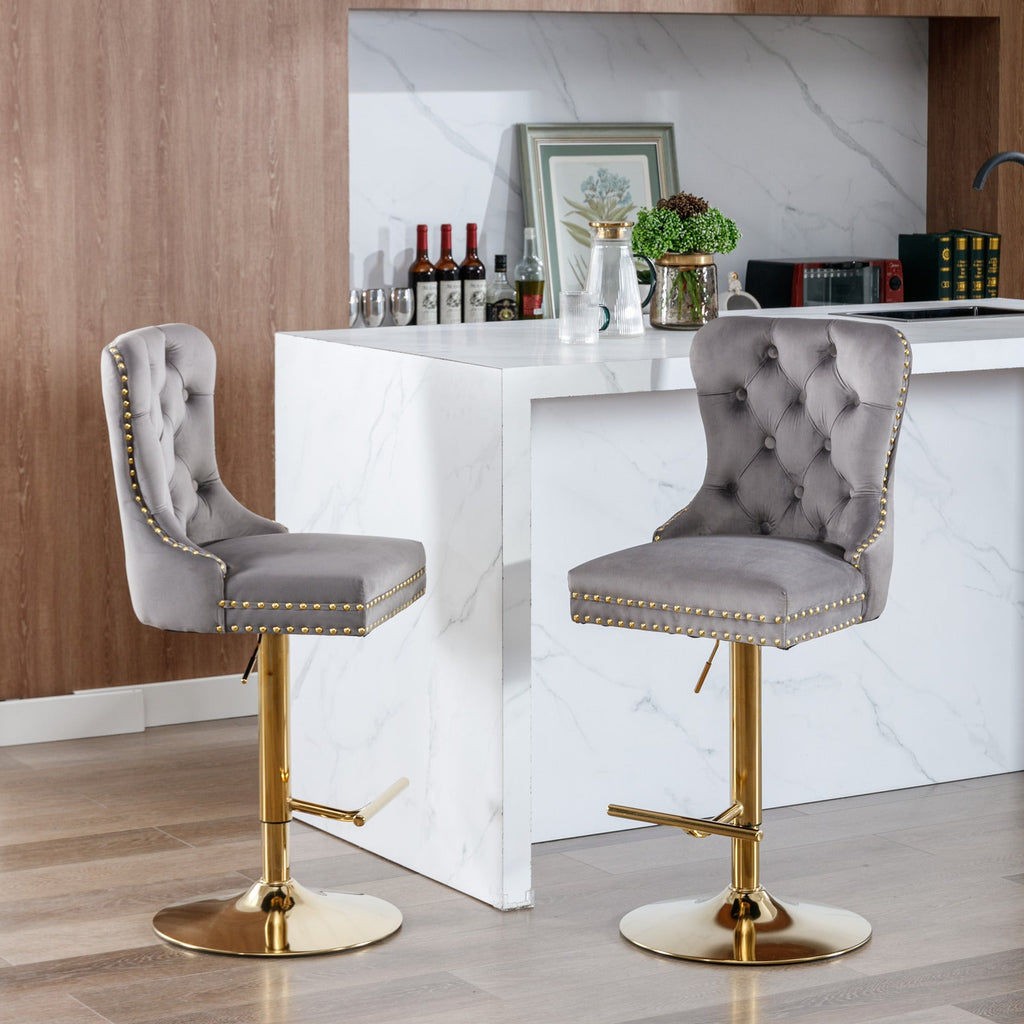 Modern Upholstered Velvet Bar Stools (Set of 2)
