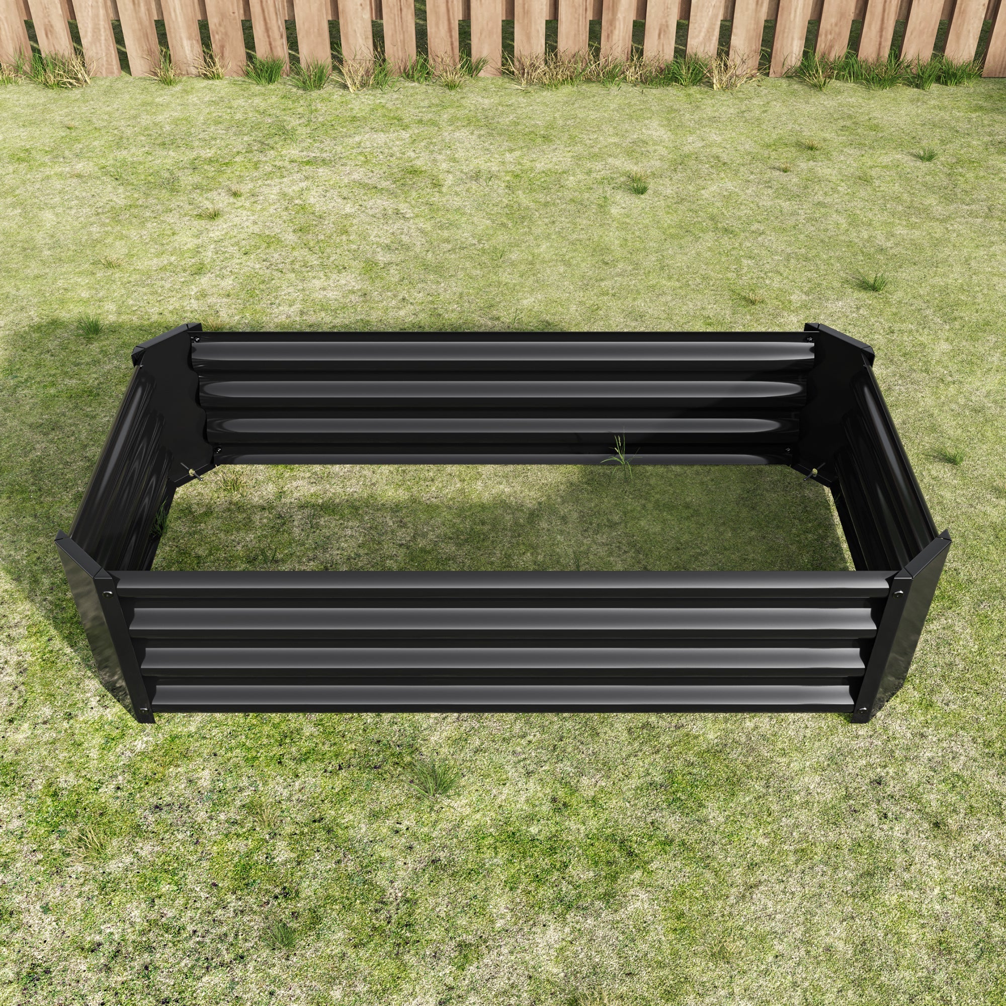 4x2x1ft Metal Raised Garden Bed Black Rectangle Planter Box Vegetables Herbs