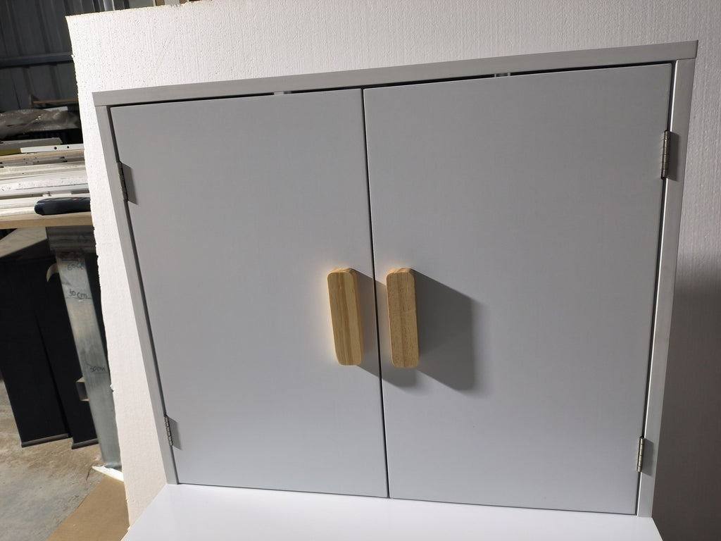 White Modern Wooden Toy Storage Cabinet with Natural Wood Legs