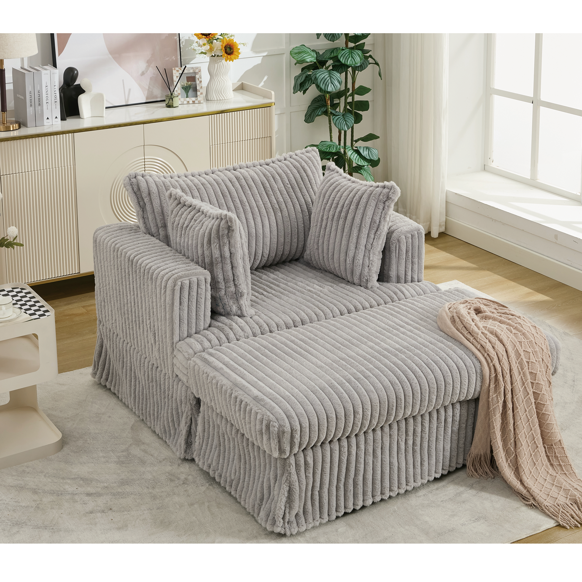47.7'' Oversized Corduroy Chaise Longue with Ottoman