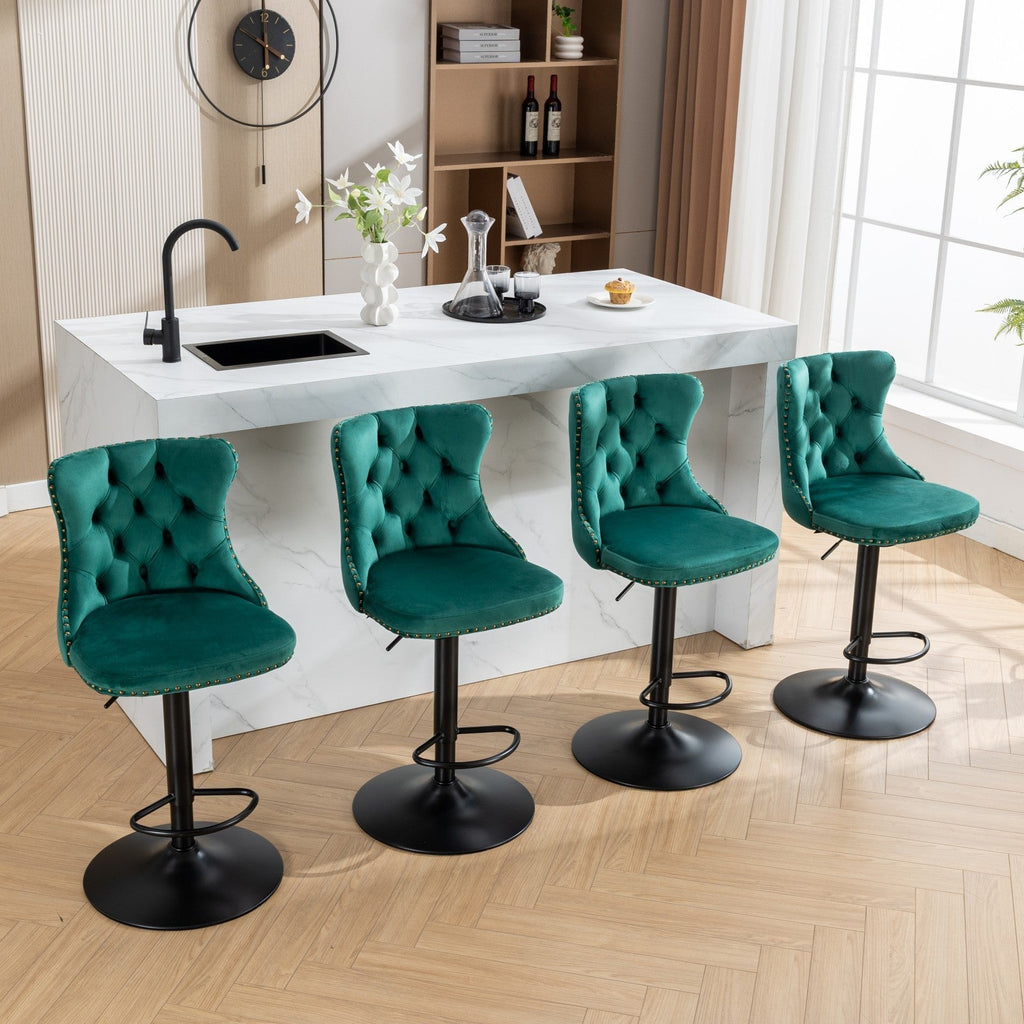 Modern Swivel Velvet Barstools Adjusatble Seat (Set of 2)