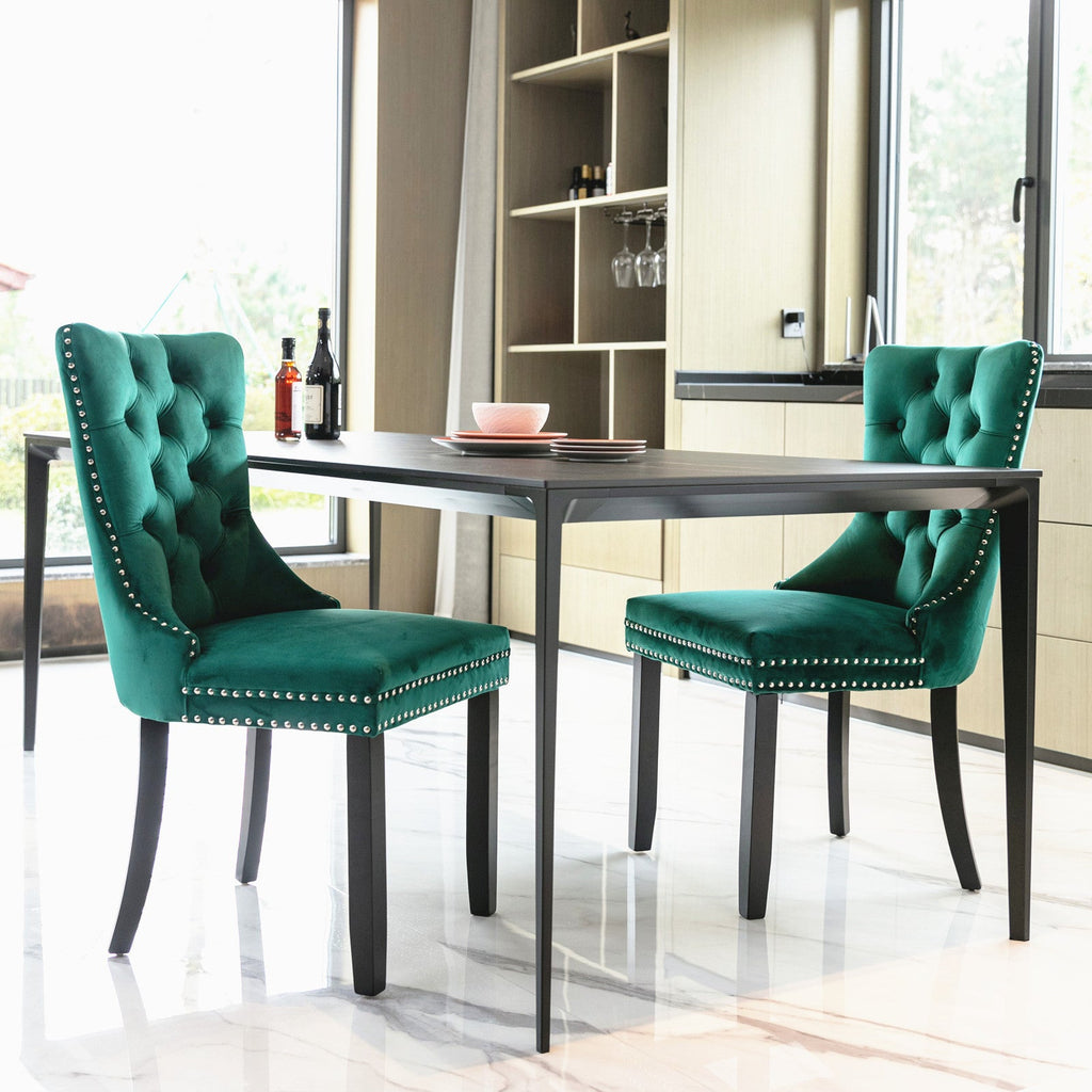 Modern High-end Tufted Solid Wood Velvet Dining Chair(Set of 2)