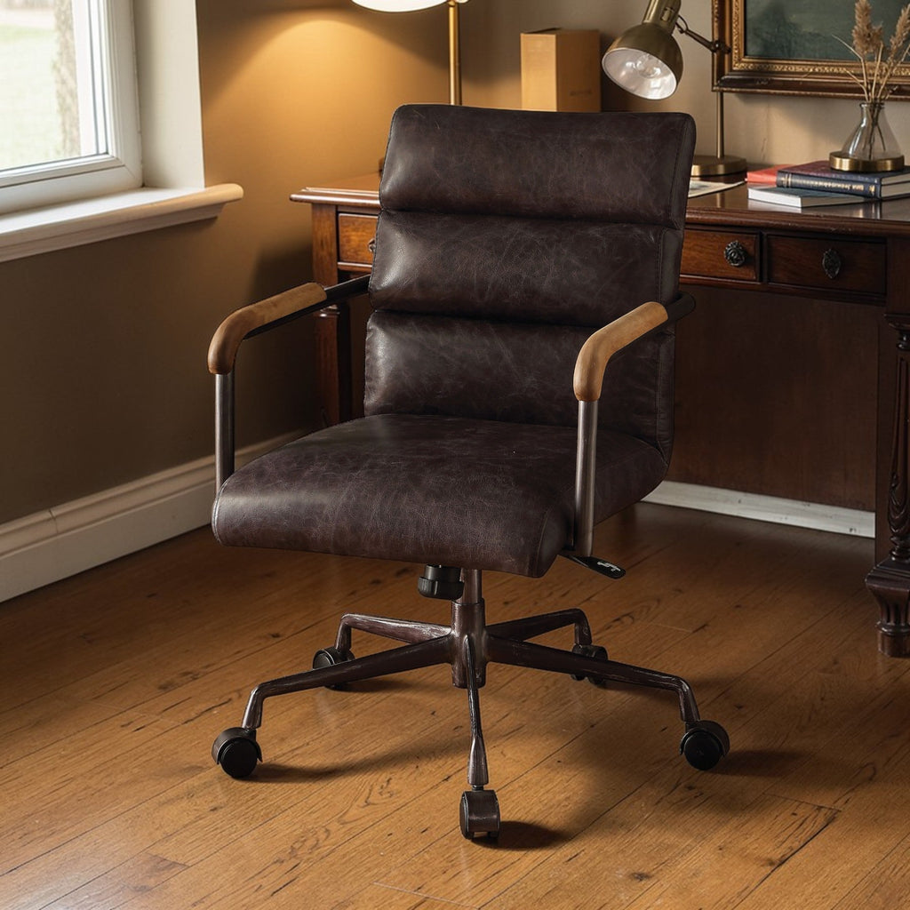 Retro Top Grain Leather Office Chair with Adjustable Height