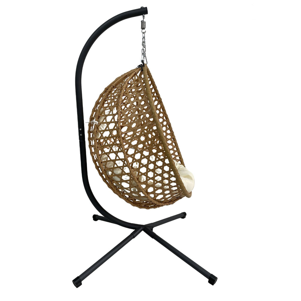 Folding PE Rattan Hanging Egg Chair with Aluminum Steel Frame