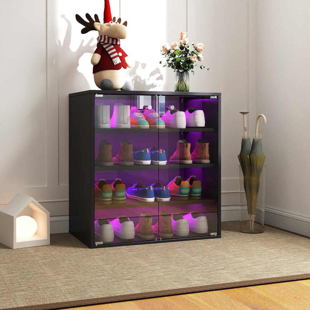 Wooden Stackable Shoe Storage Box with Glass Door