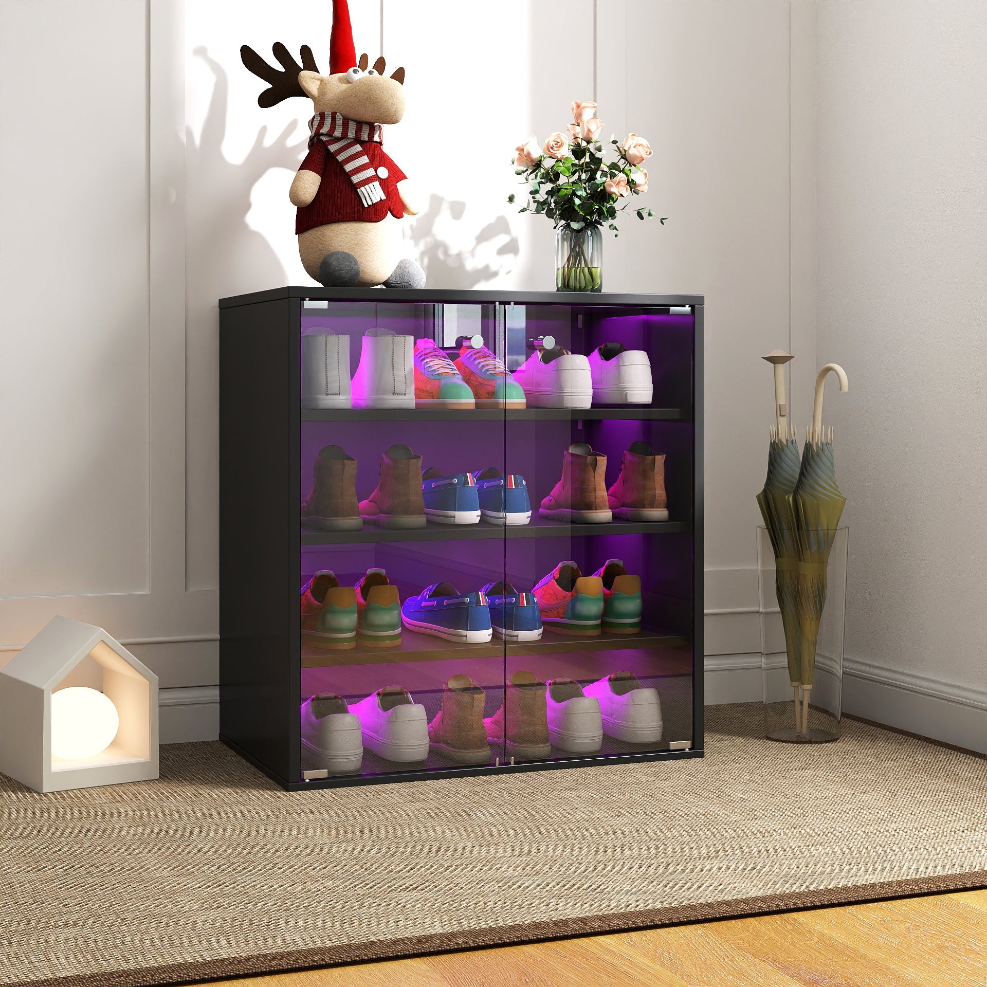 Wooden Stackable Shoe Storage Box with Glass Door