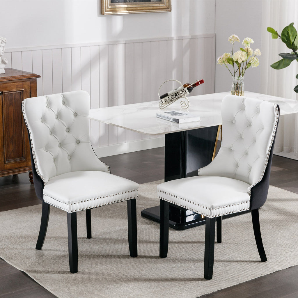 Tufted Solid Wood PU Upholstered Dining Chair with Wood Legs (Set of 2)
