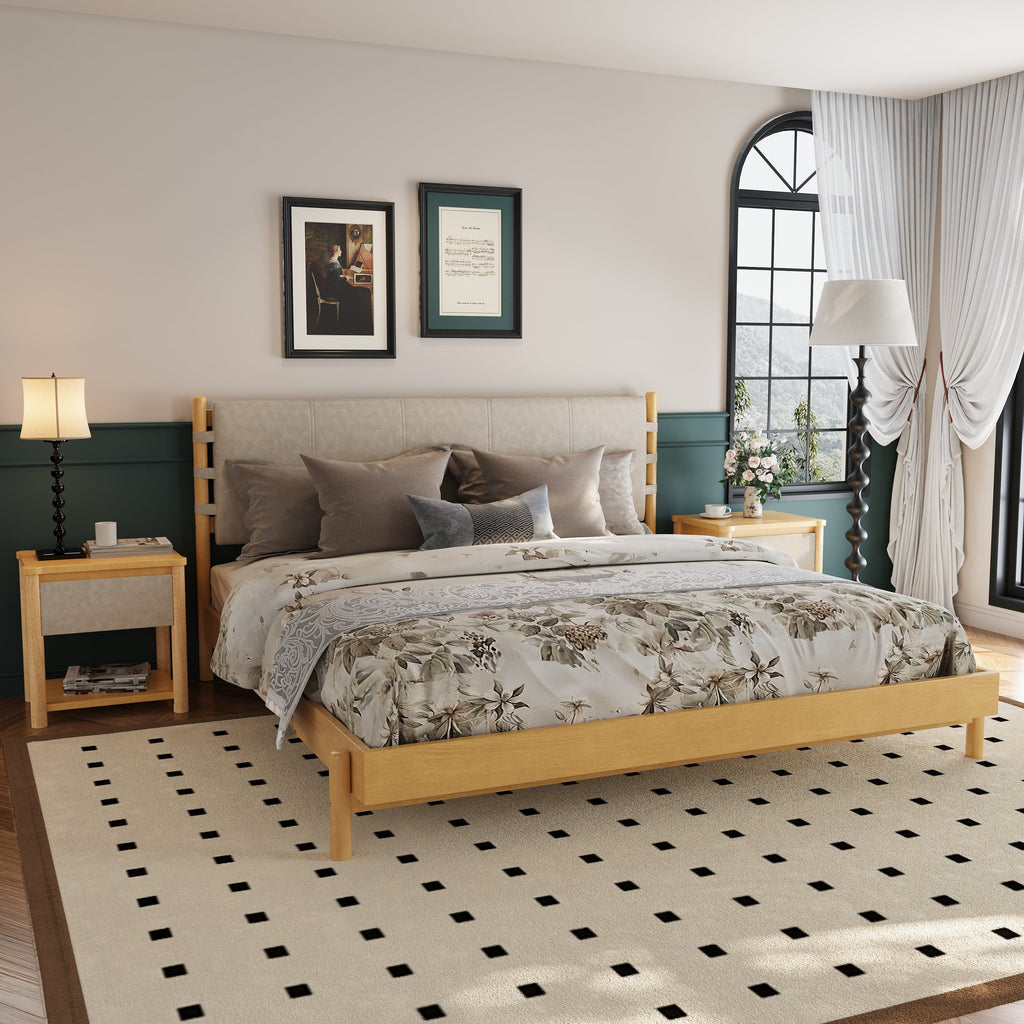 Modern King Bed Frame Set with 2 Nightstands