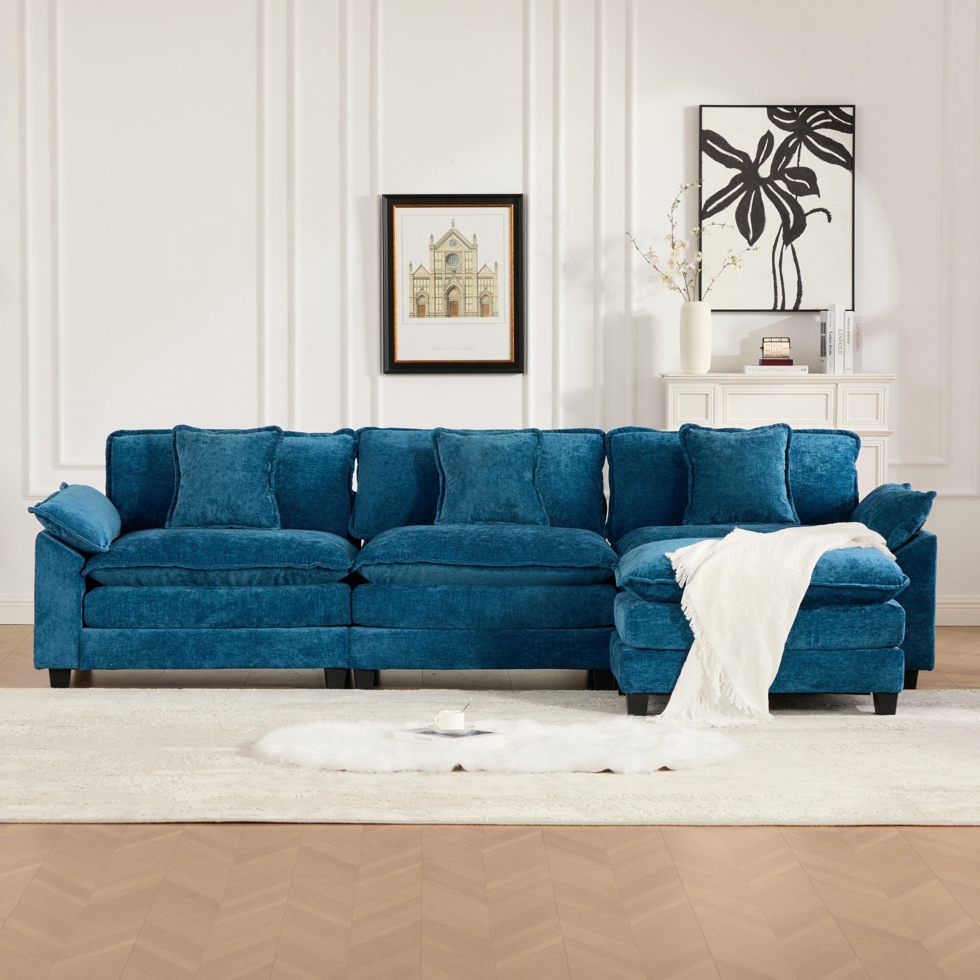 Modern Comfy Upholstered Seat Cushion Sectional Couch (Ottoman is Not Included)