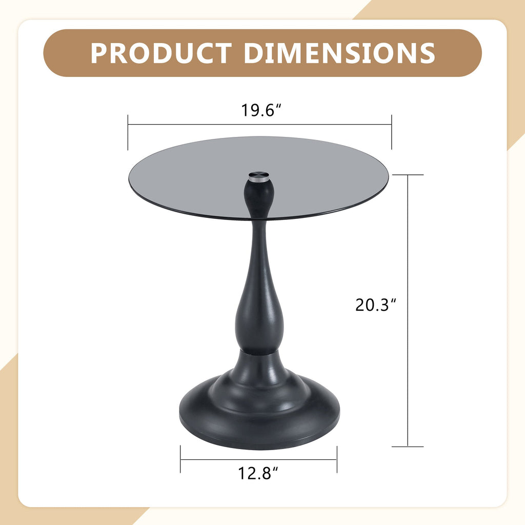 20" Small Luxury Metal Round Side Table with a Glass Top