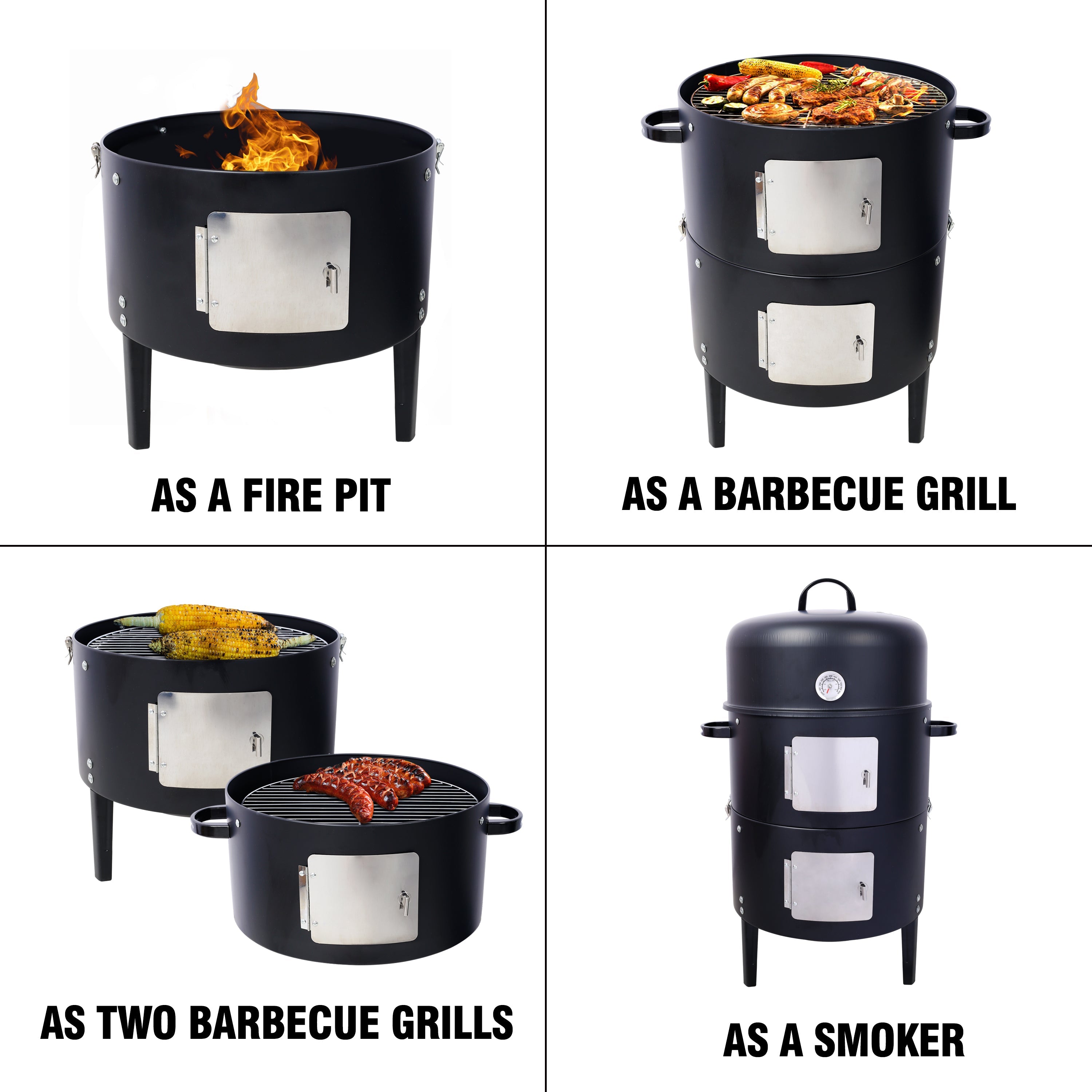 17 Inch Steel Charcoal Smoker Heavy Duty BBQ Grill Outdoor Cooking Black