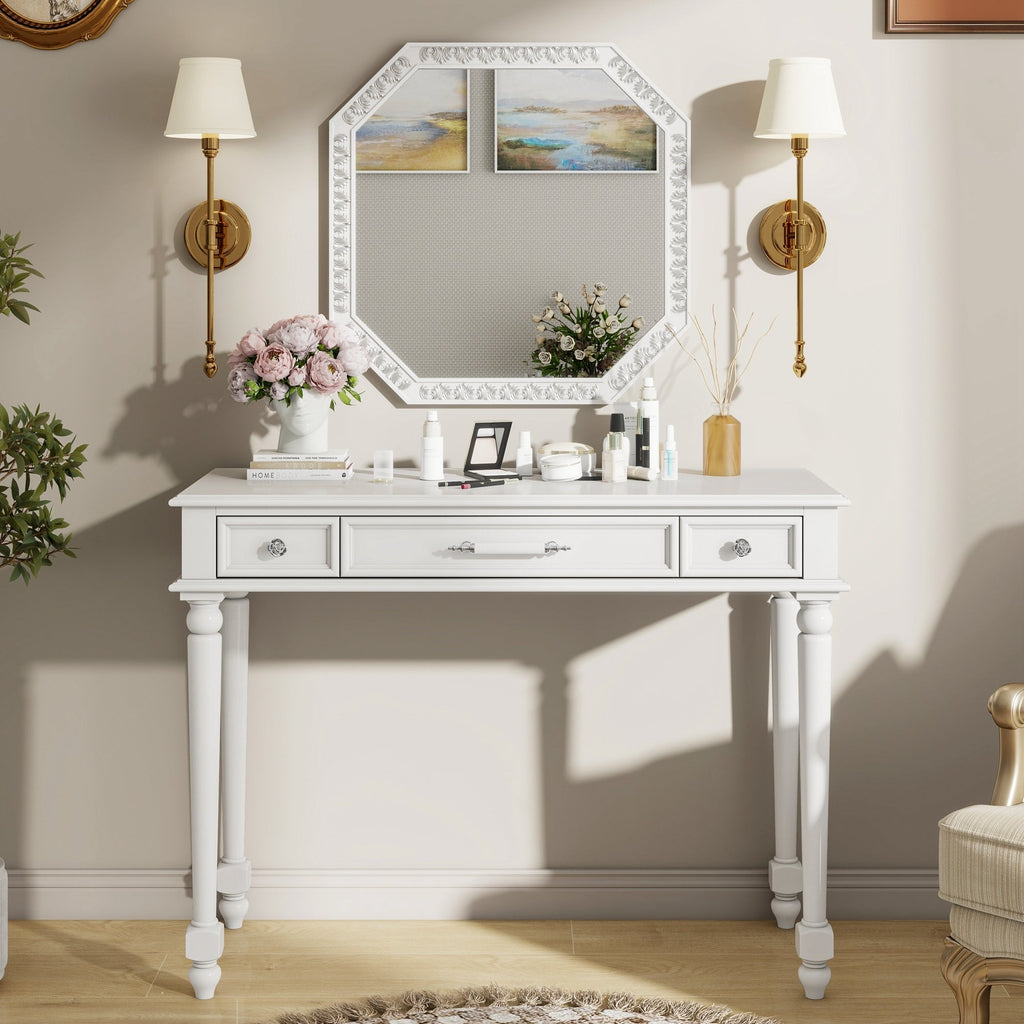 Retro Makeup Desk with Large Mirror