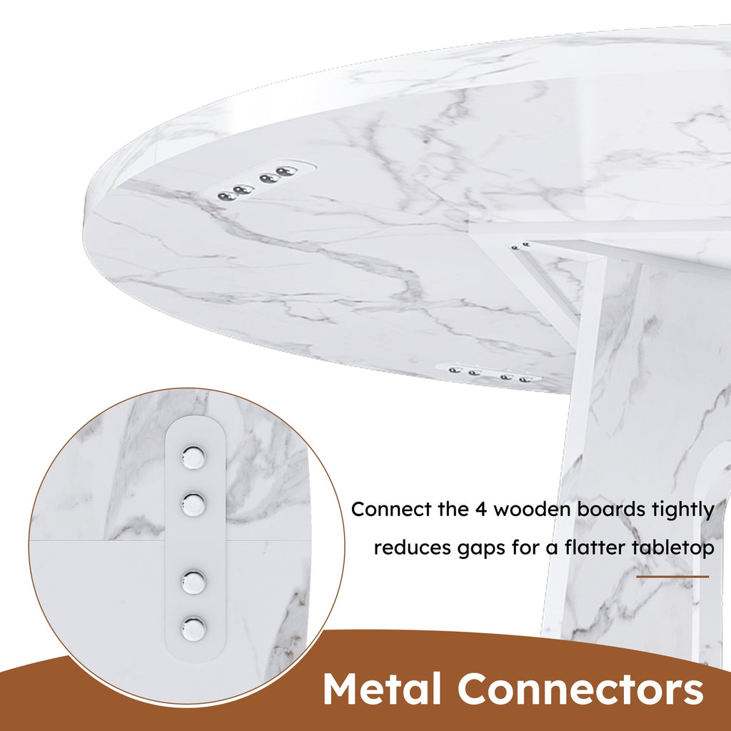 Modern 47.24' Round Dining Table with Marble White Finish