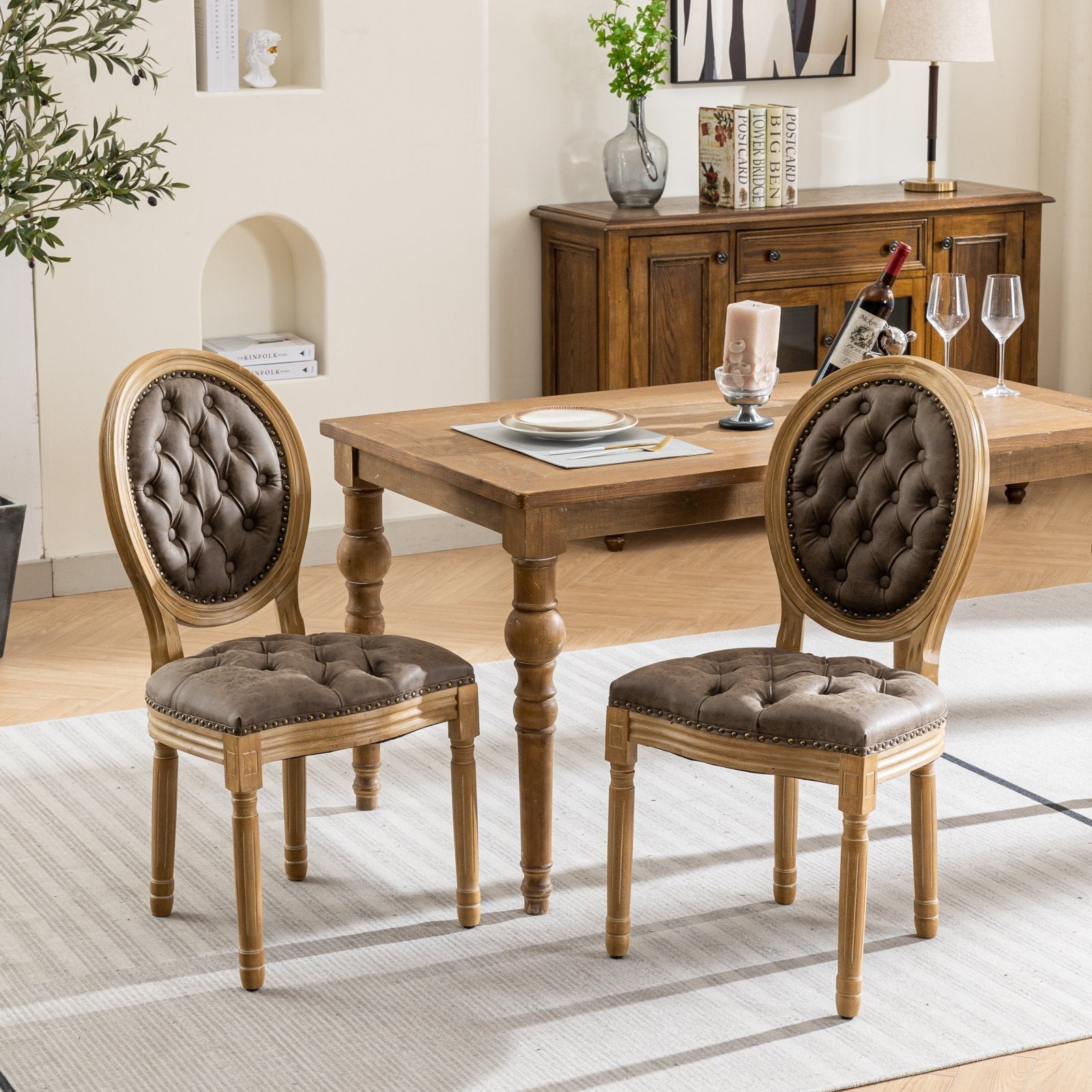 French Style Antique Painting PU Dining Chairs (Set of 2)