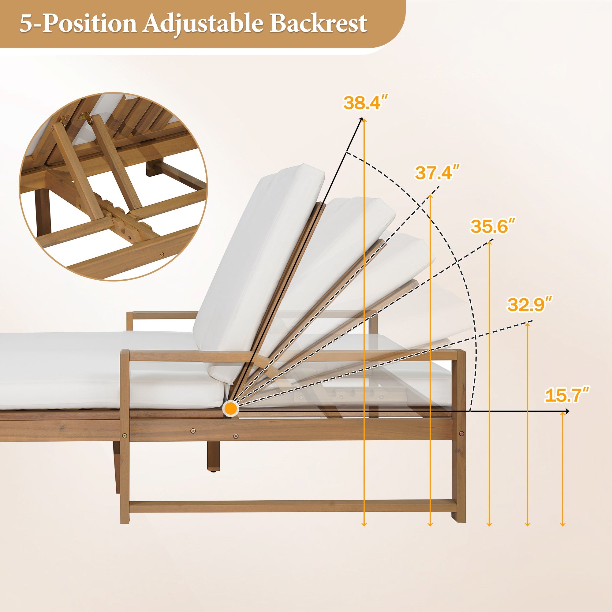 Double chaise lounge 5 position adjustable backs cushioned ideal for patio poolside relaxation