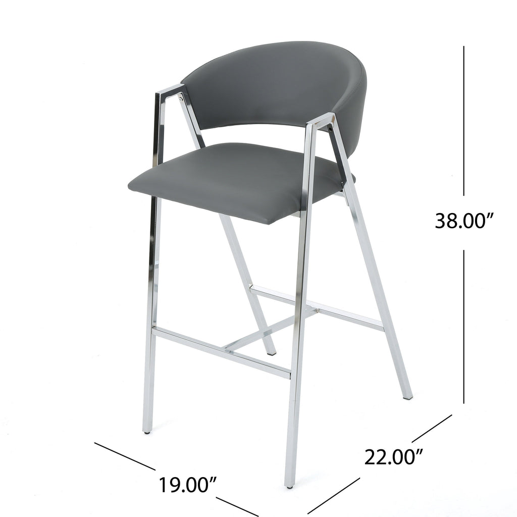 Modern PU Bar Stools with Low Back and Arms (Set of 2)