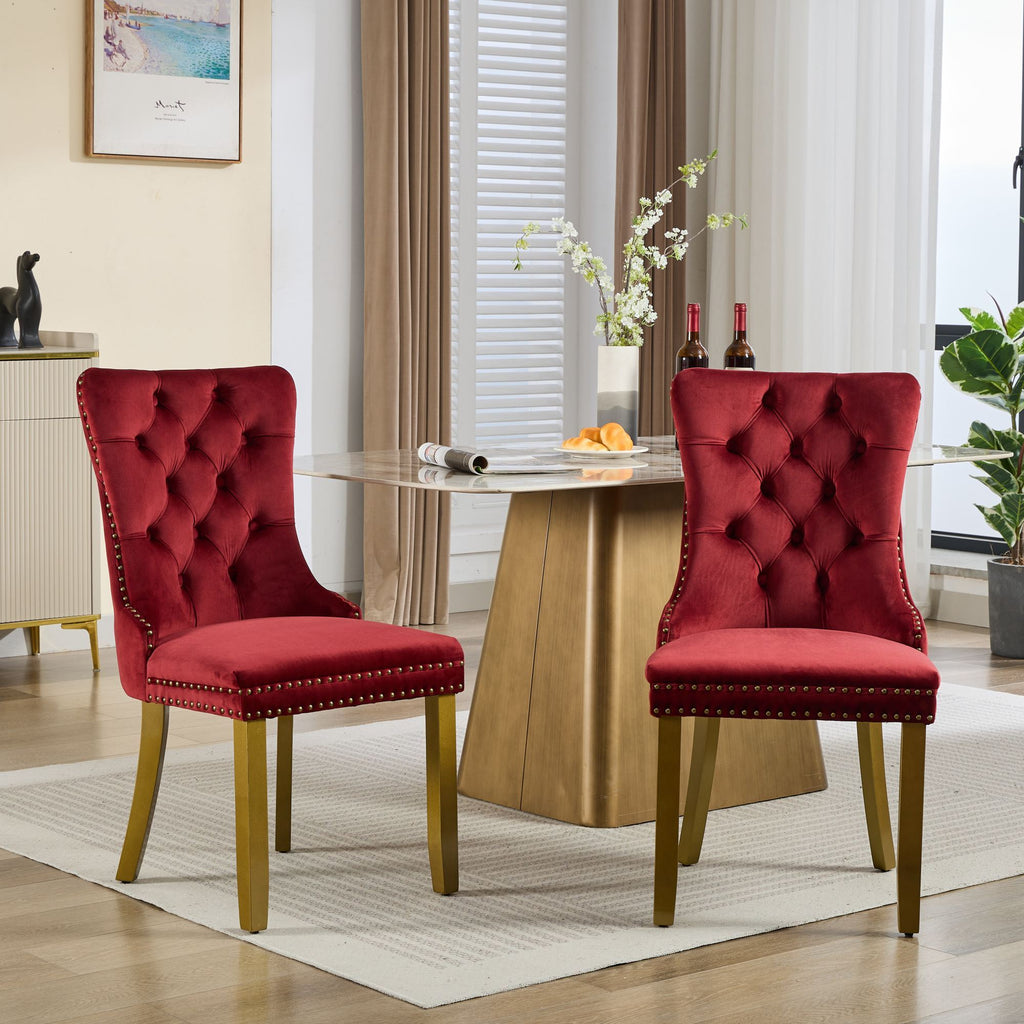 Mid-Century Velvet Dining Chairs with Lion Head Pull Ring (Set of 2)