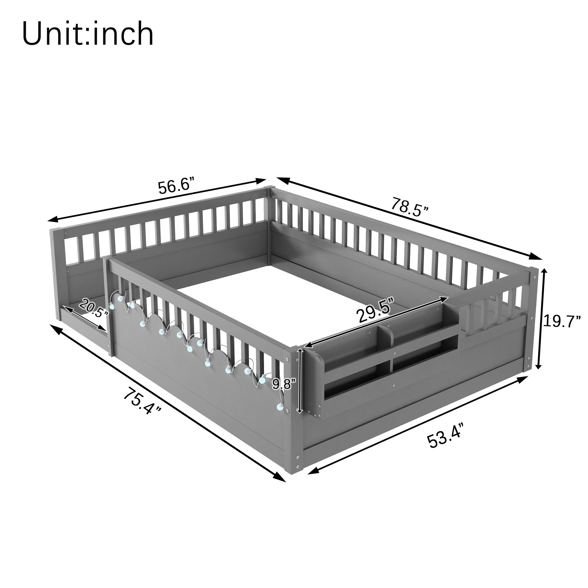Twin/Full Montessori Floor Kids Bed Frame with High Rails