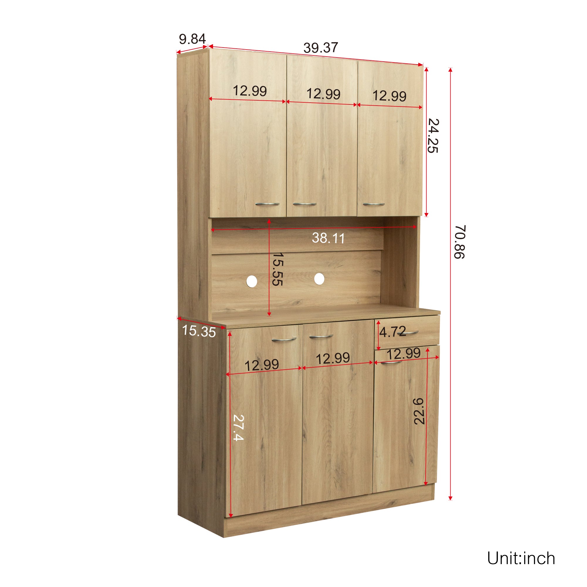 70.87' Tall White Kitchen Cabinet with 6-Doors