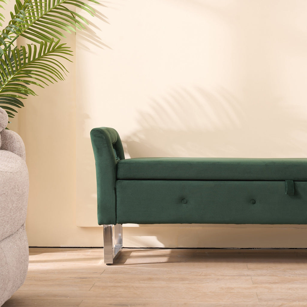 67.91' Wide Velvet Storage Soft Ottoman Bench with Armrests