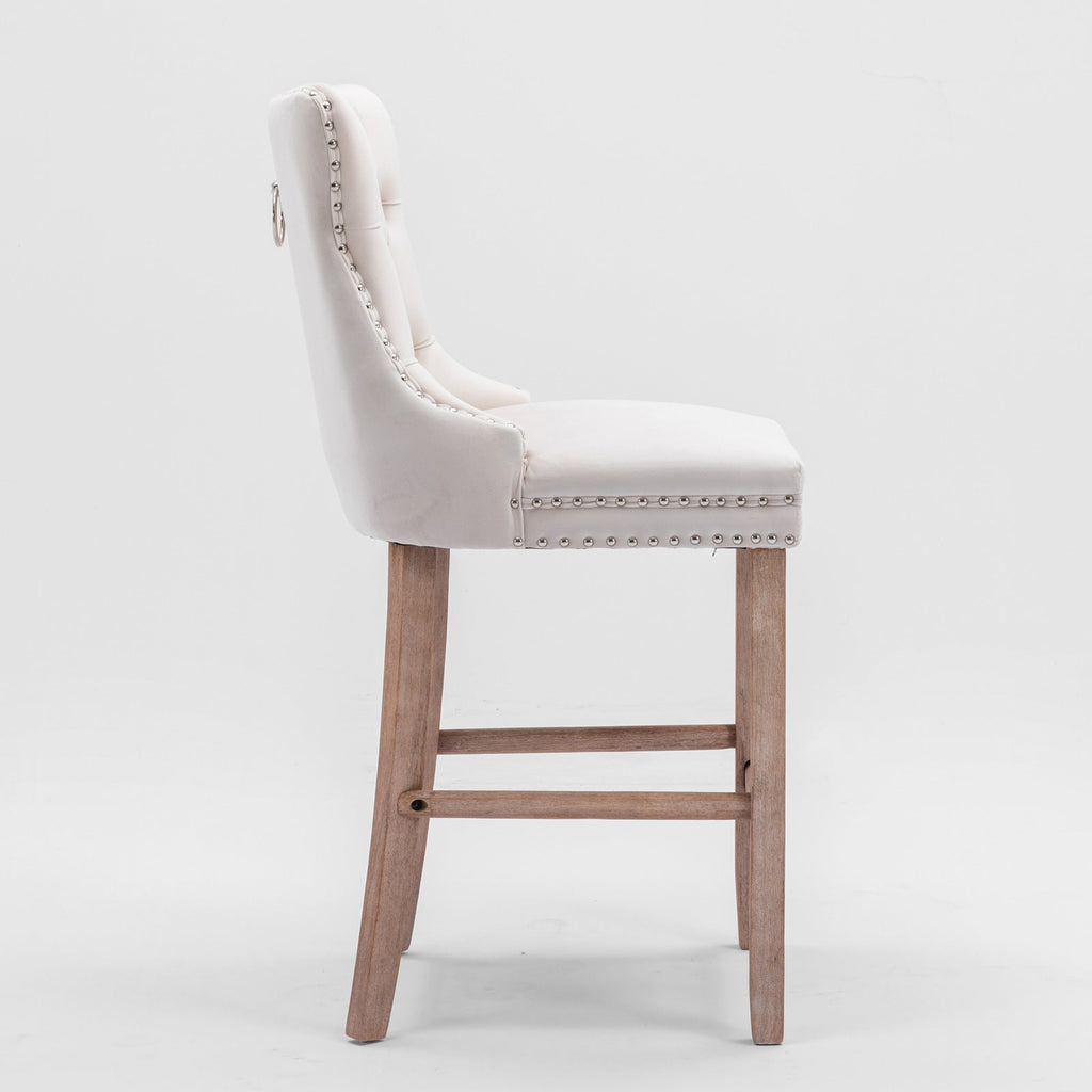 Contemporary Velvet Upholstered Barstools with Button Tufted Decoration (Set of 2)