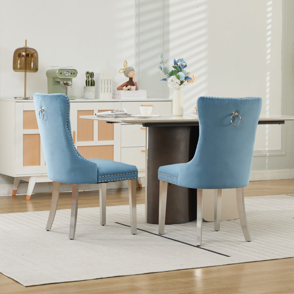 Modern High-end Tufted Solid Wood Velvet Dining Chairs (Set of 2)