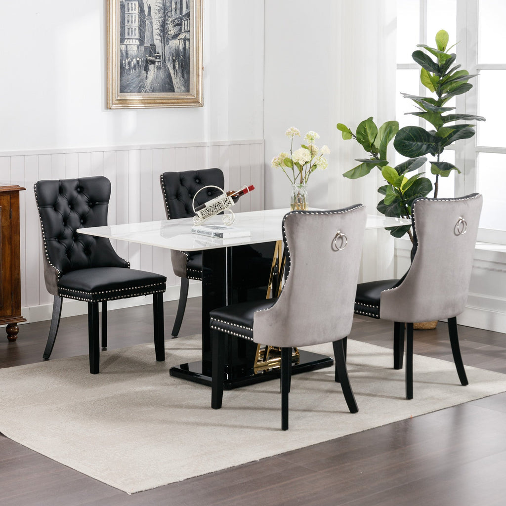 Tufted Solid Wood PU Upholstered Dining Chair with Wood Legs (Set of 2)