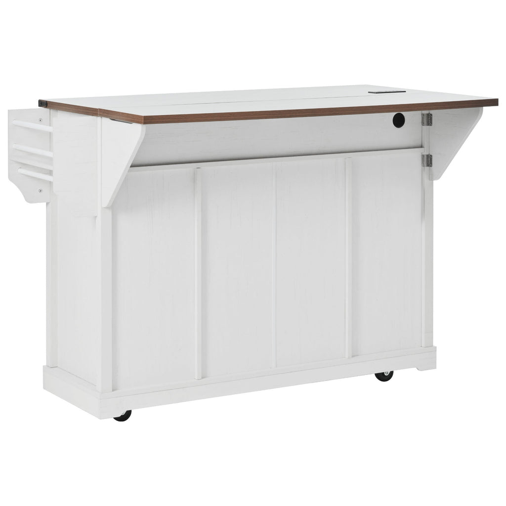 58“ Farmhouse Kitchen Island with Storage Sliding Barn Door Metal Grid Side Door
