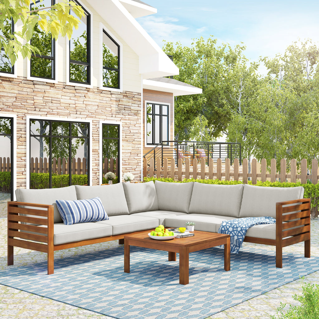 Acacia wood outdoor sofa set UV resistant water resistant cushions durable metal frame ideal patio garden outdoor living