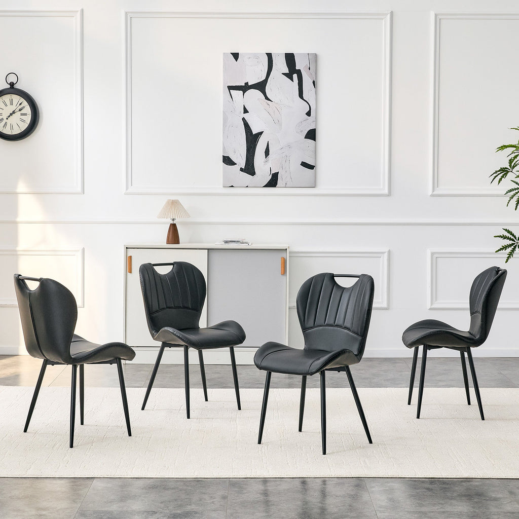 Set of 4 Fabric Dining Chairs Black Metal Frame Wide Cushioned Comfortable