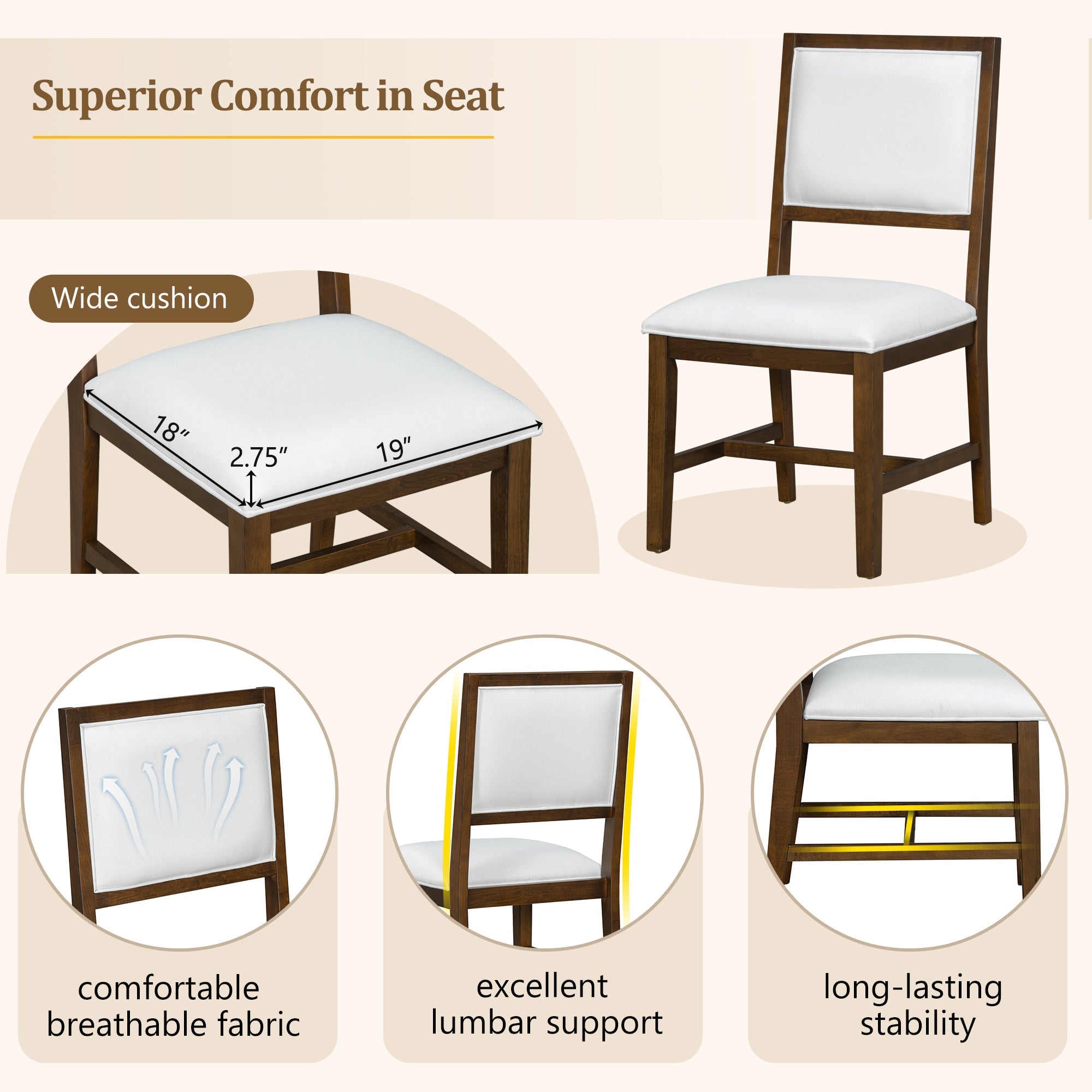 5-Piece Farmhouse Extendable Dining Table Set with 4 Upholstered Chairs