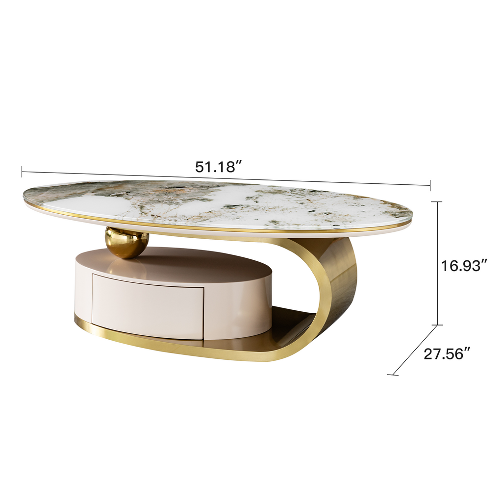 51.18' Luxury Oval Coffee Table with Print Glass Top