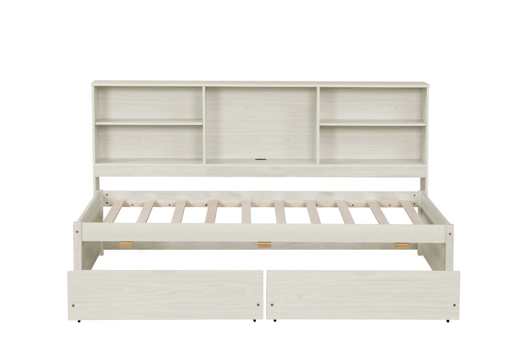 Twin Size Bed Frame with Side Bookshelves
