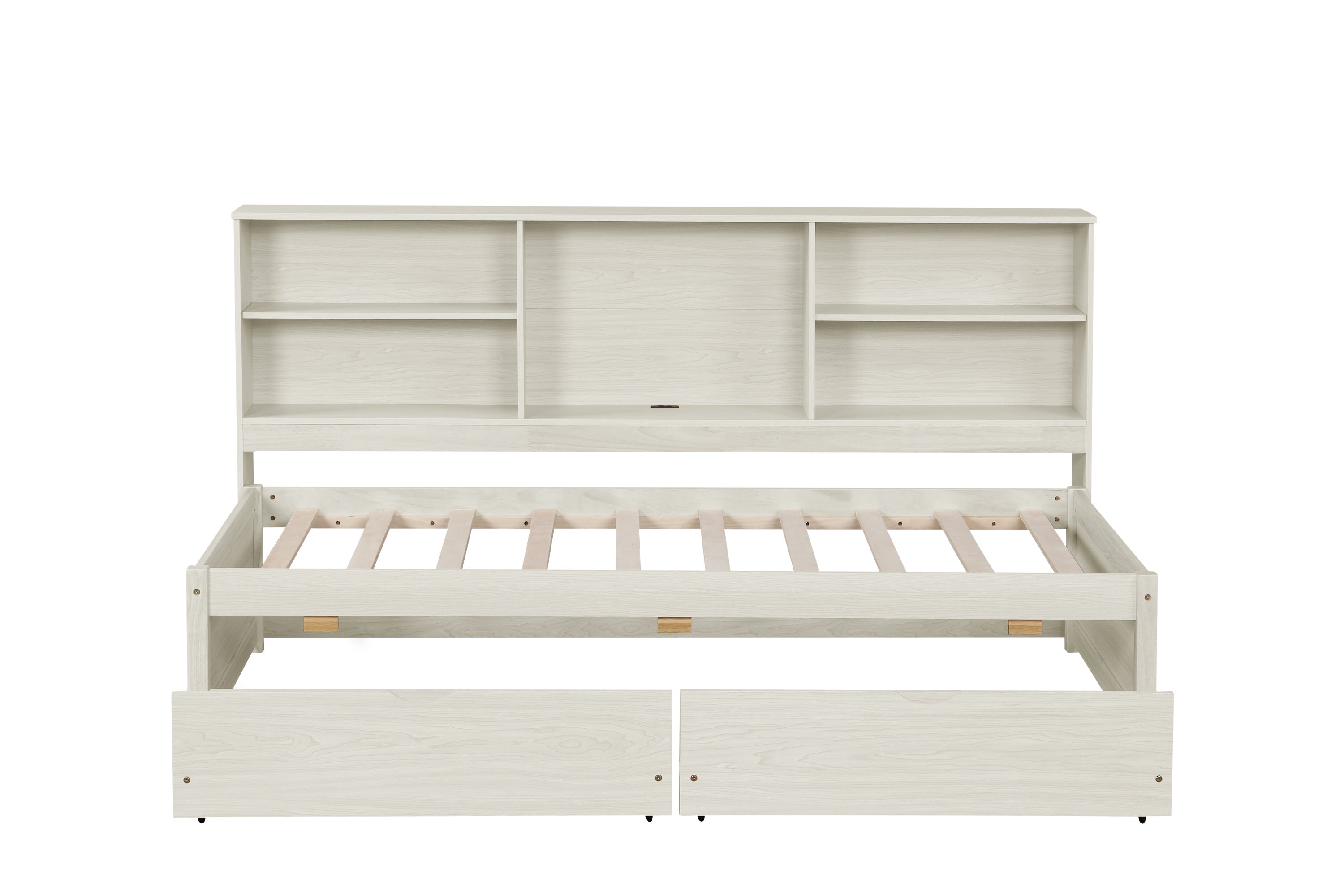 Twin Size Bed Frame with Side Bookshelves