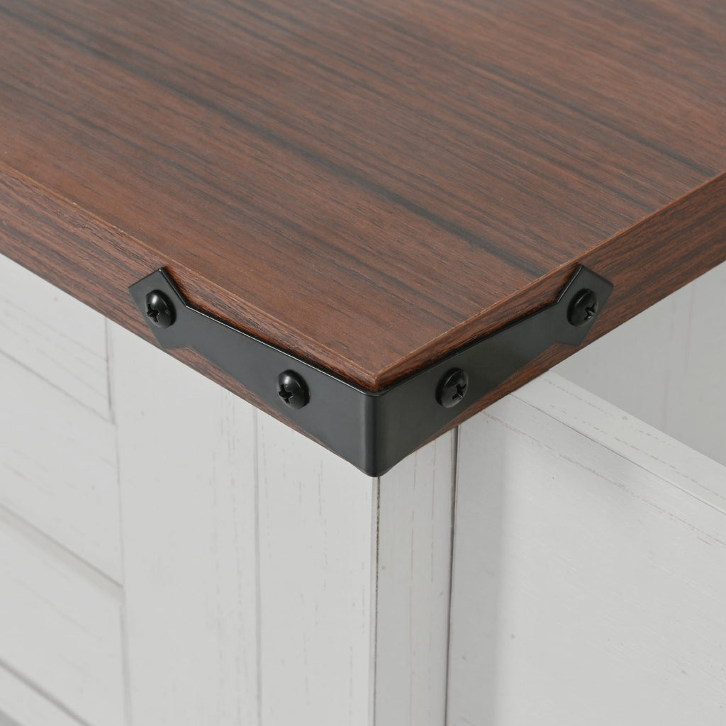 58“ Farmhouse Kitchen Island with Storage Sliding Barn Door Metal Grid Side Door