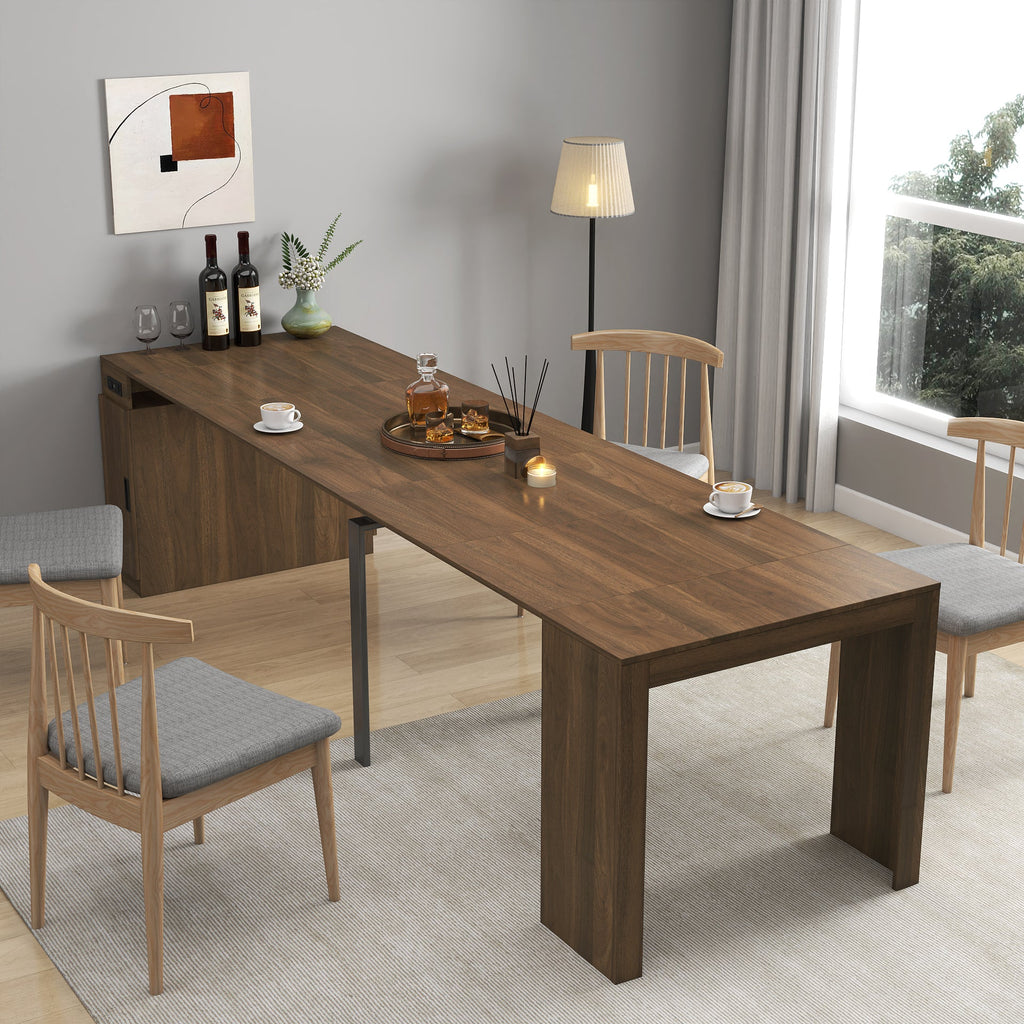 Modern Multifunctional Extendable Dining Table with Outlet