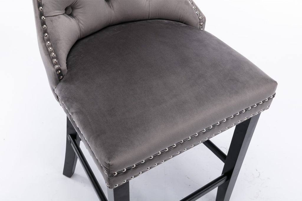 Contemporary Velvet Upholstered Barstools with Button Tufted Decoration (Set of 2)