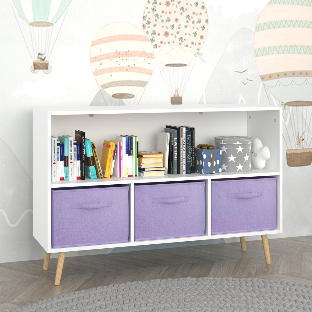 Children's Book Display Kids Bookcase with 3 Fabric Bins