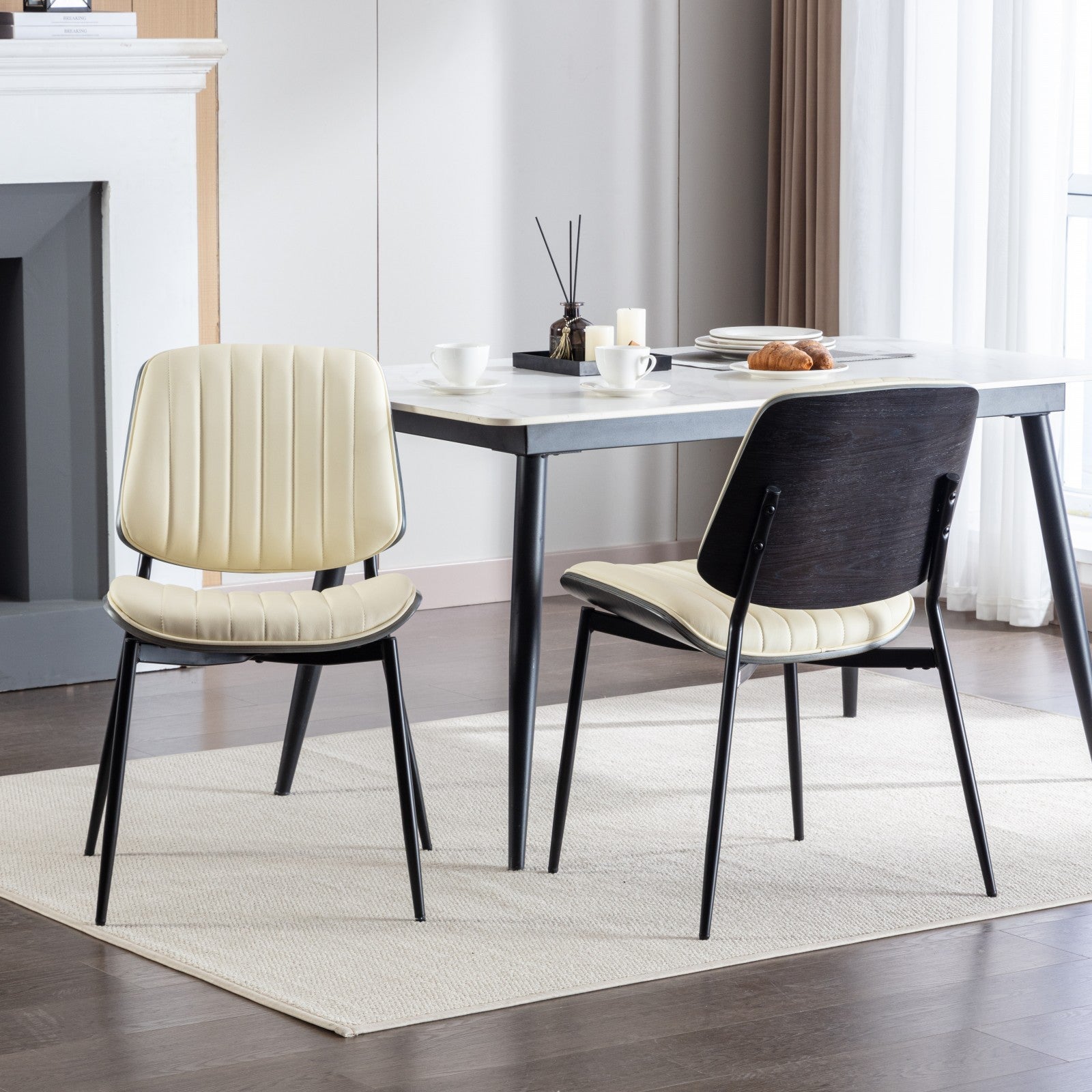 Mid Century Modern Retro Faux Leather Dining Chairs with Walnut Bentwood (Set of 2)