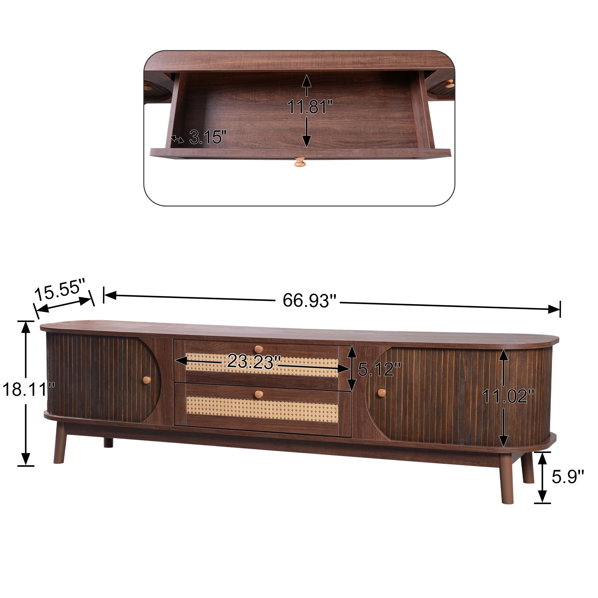 Modern Farmhouse Rattan TV Stand  Up to 75''
