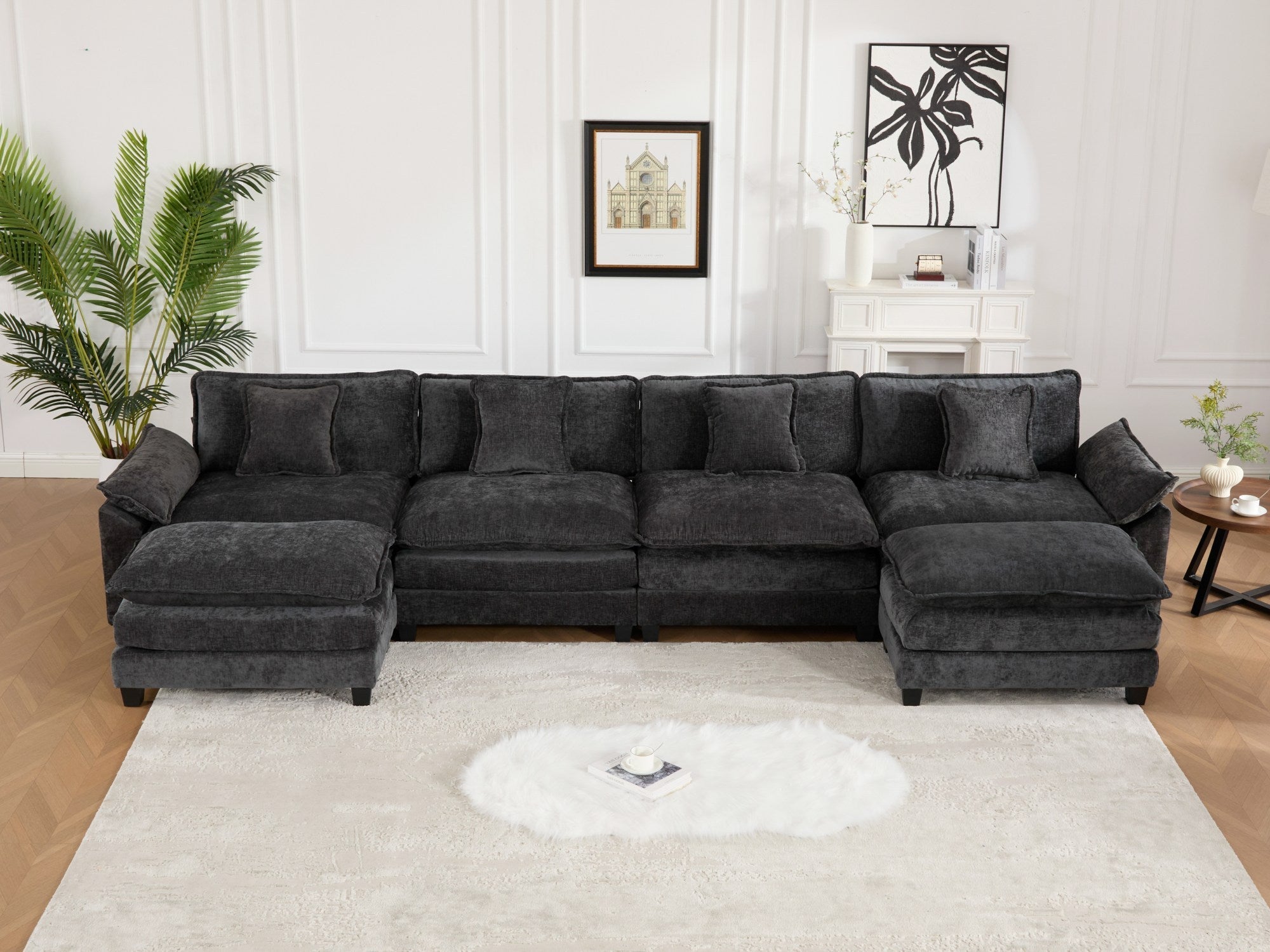 Modern Comfy Upholstered Seat Cushion Sectional Couch (Ottoman is Not Included)