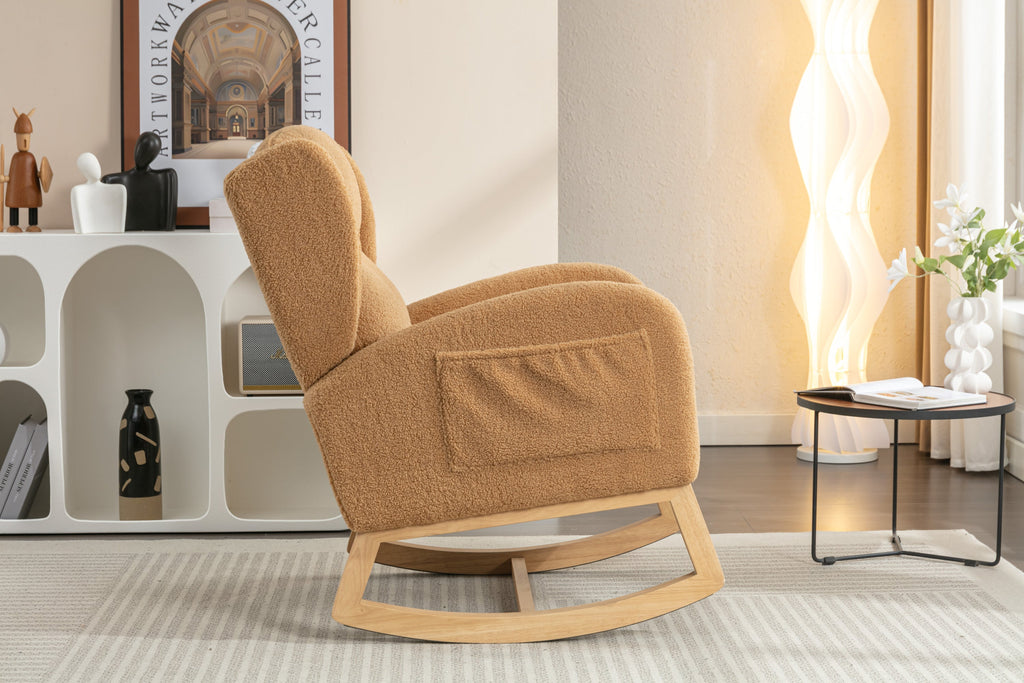 Teddy Fabric Rocking Chair with Packet Wood Legs