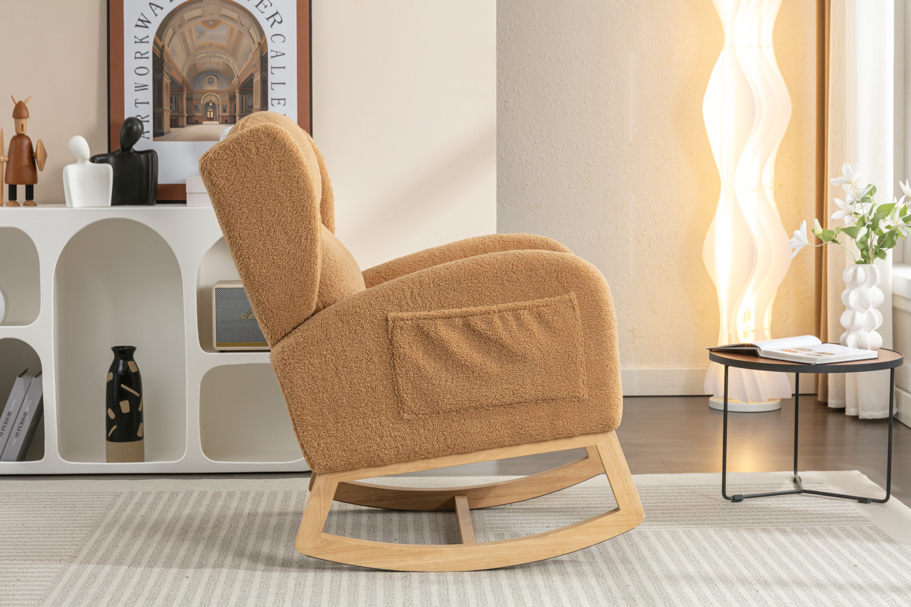 Teddy Fabric Rocking Chair with Packet Wood Legs