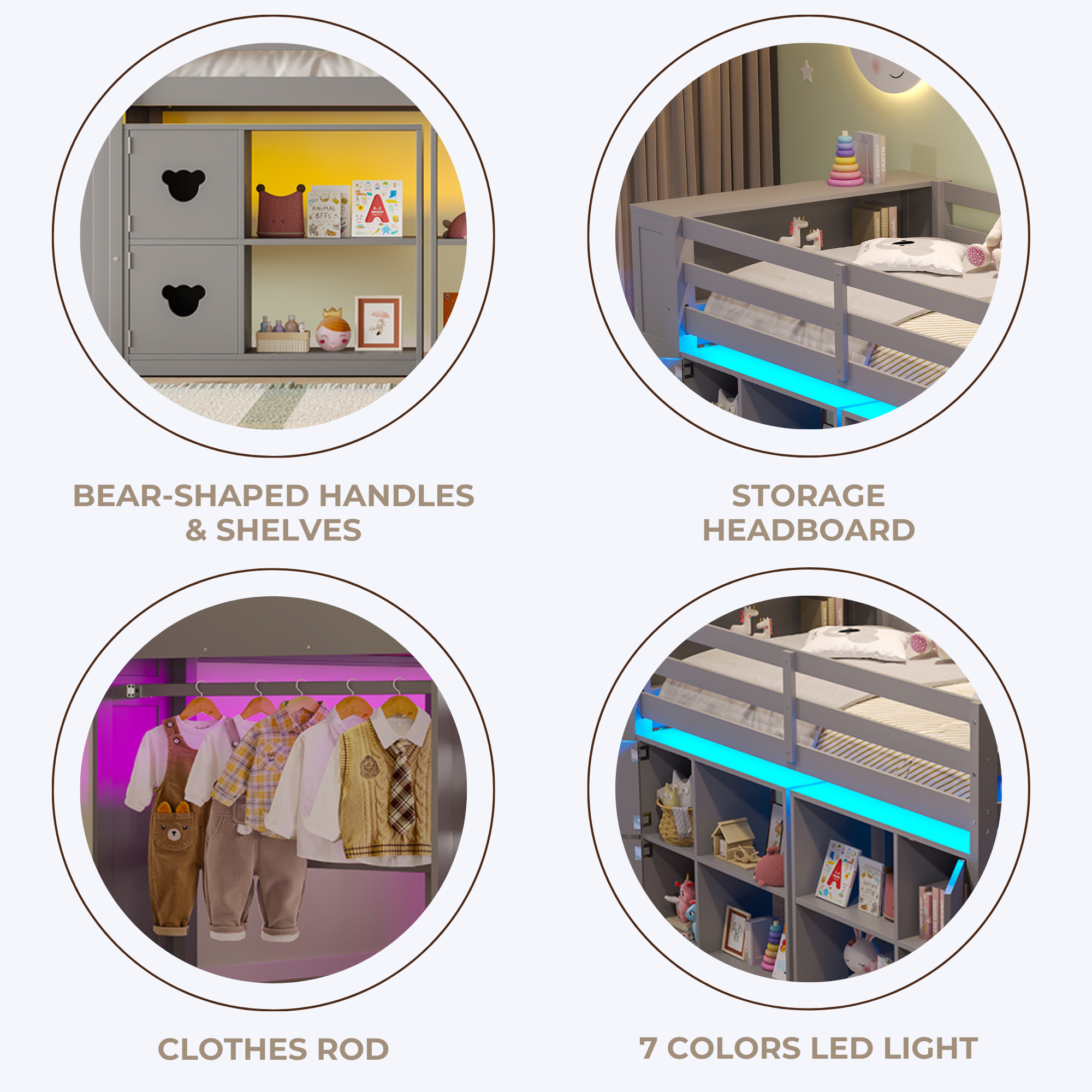 Kids Twin Loft Bed with Storage Cabinets