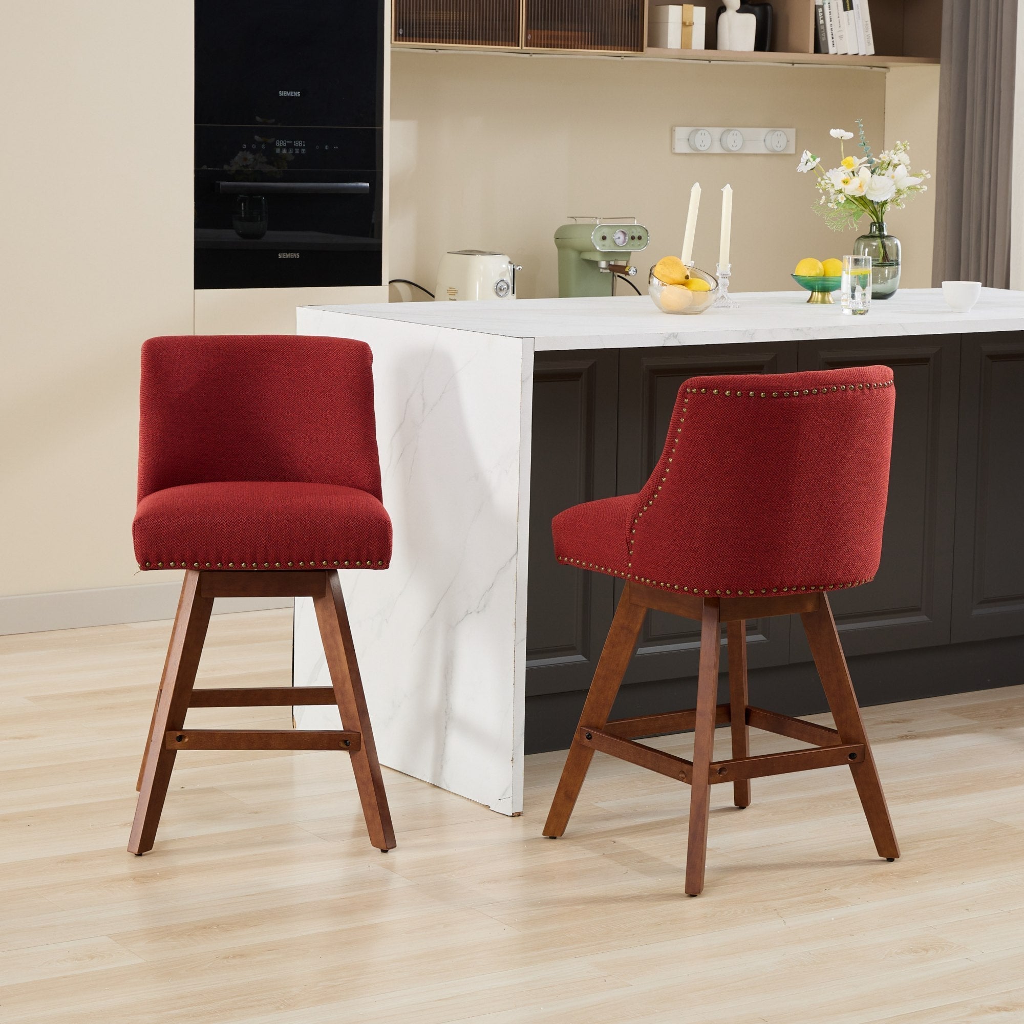 Upholstered Swivel Counter Height Bar Stools with Nailhead Trim (Set of 2)