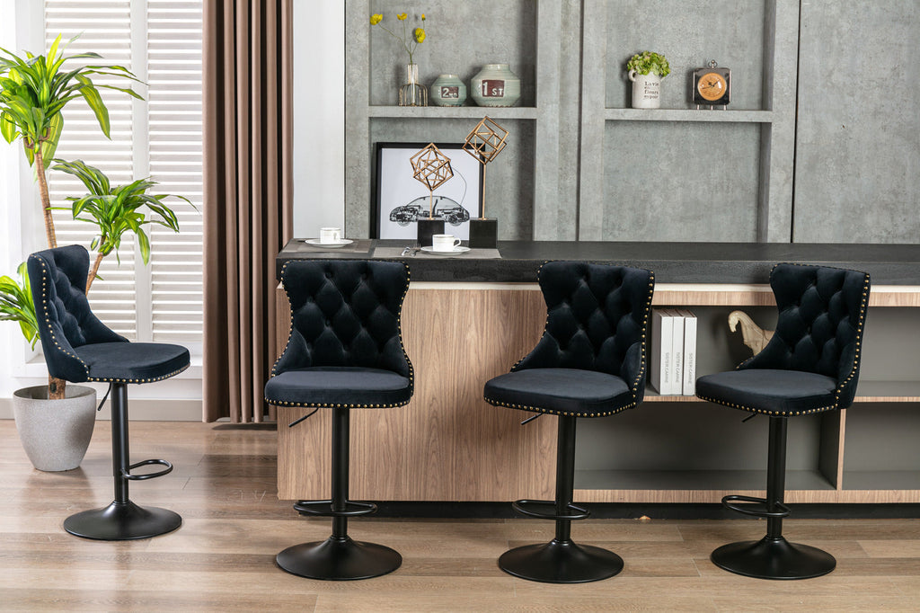 Modern Swivel Velvet Barstools Adjusatble Seat (Set of 2)